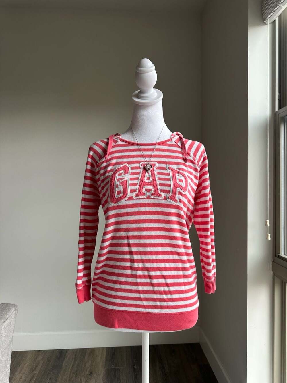 Y2K Gap Pink Striped Hoodie Pullover Sweatshirt Size S
